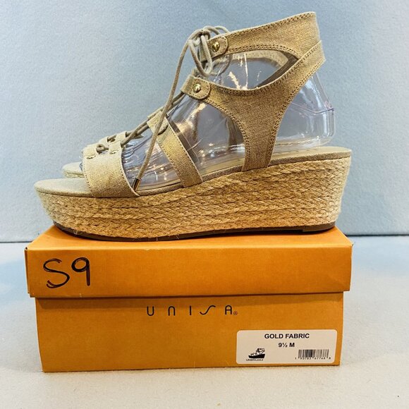 Unisa Gold Fabric Strappy Wedge Sandal SZ 10 Summer/Vacation/Boho Style NWB - Picture 2 of 9